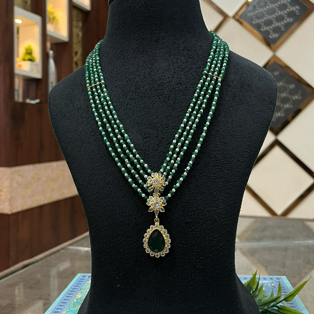 FS Collection Aurora Shine Multi Layered Crystal and Pearl Long Necklace Set for Traditional & Party Wear