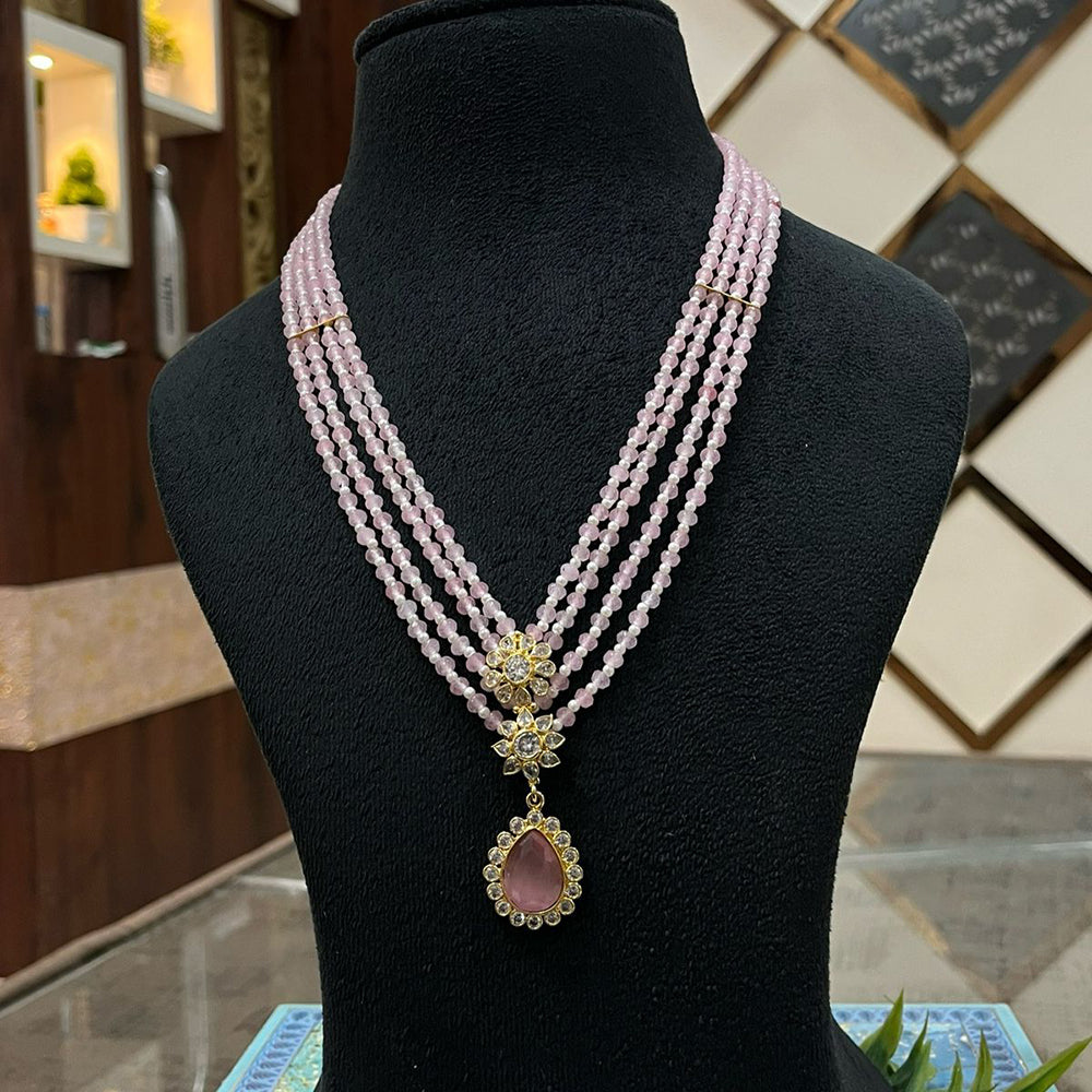 FS Collection Aurora Shine Multi Layered Crystal and Pearl Long Necklace Set for Traditional & Party Wear