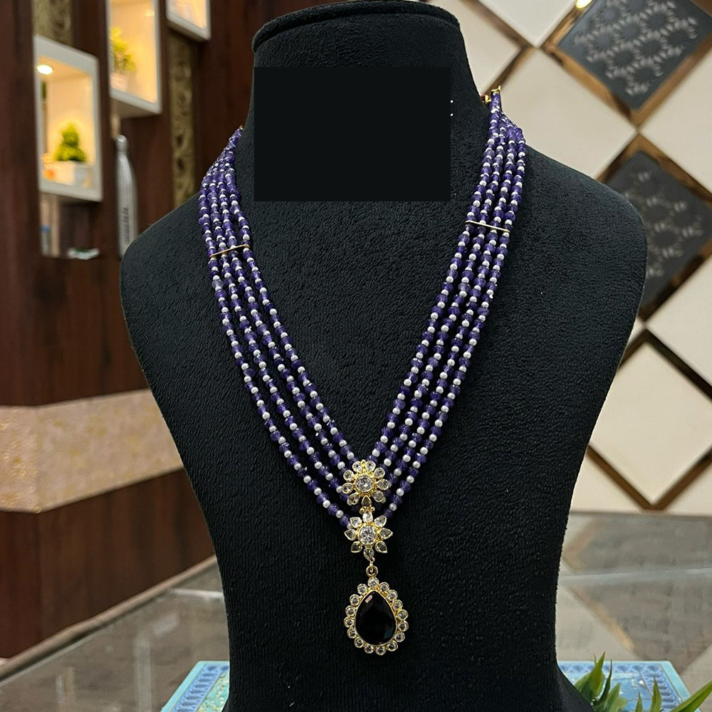 FS Collection Aurora Shine Multi Layered Crystal and Pearl Long Necklace Set for Traditional & Party Wear