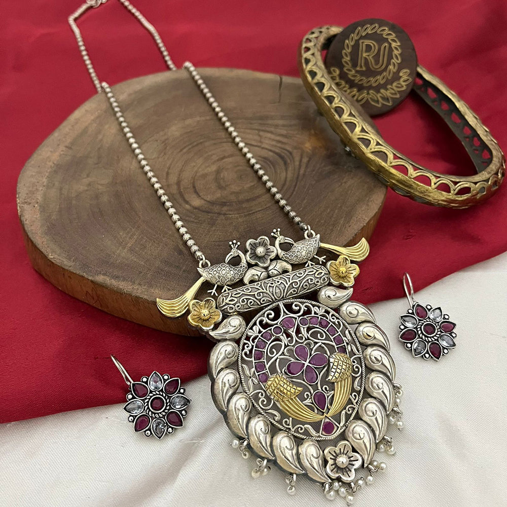 FS Collection Trendy 2 Tone Oxidised Plated Long Pendent Necklace Set Perfect For Navratri Festival
