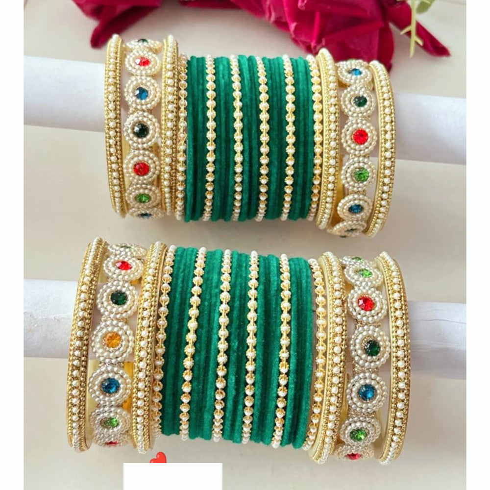 FS Collection Signature Crystal And Pearl Stone Bridal Chura Set with Modern Touch