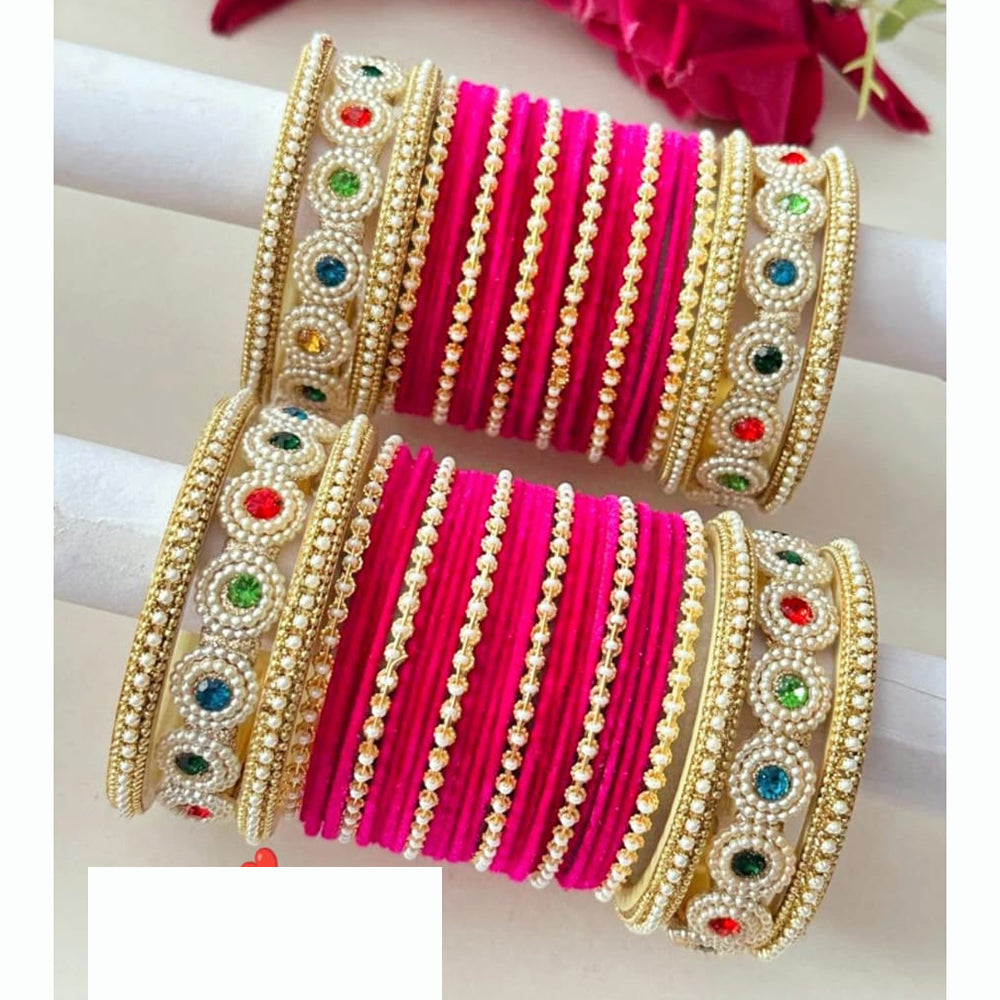 FS Collection Signature Crystal And Pearl Stone Bridal Chura Set with Modern Touch