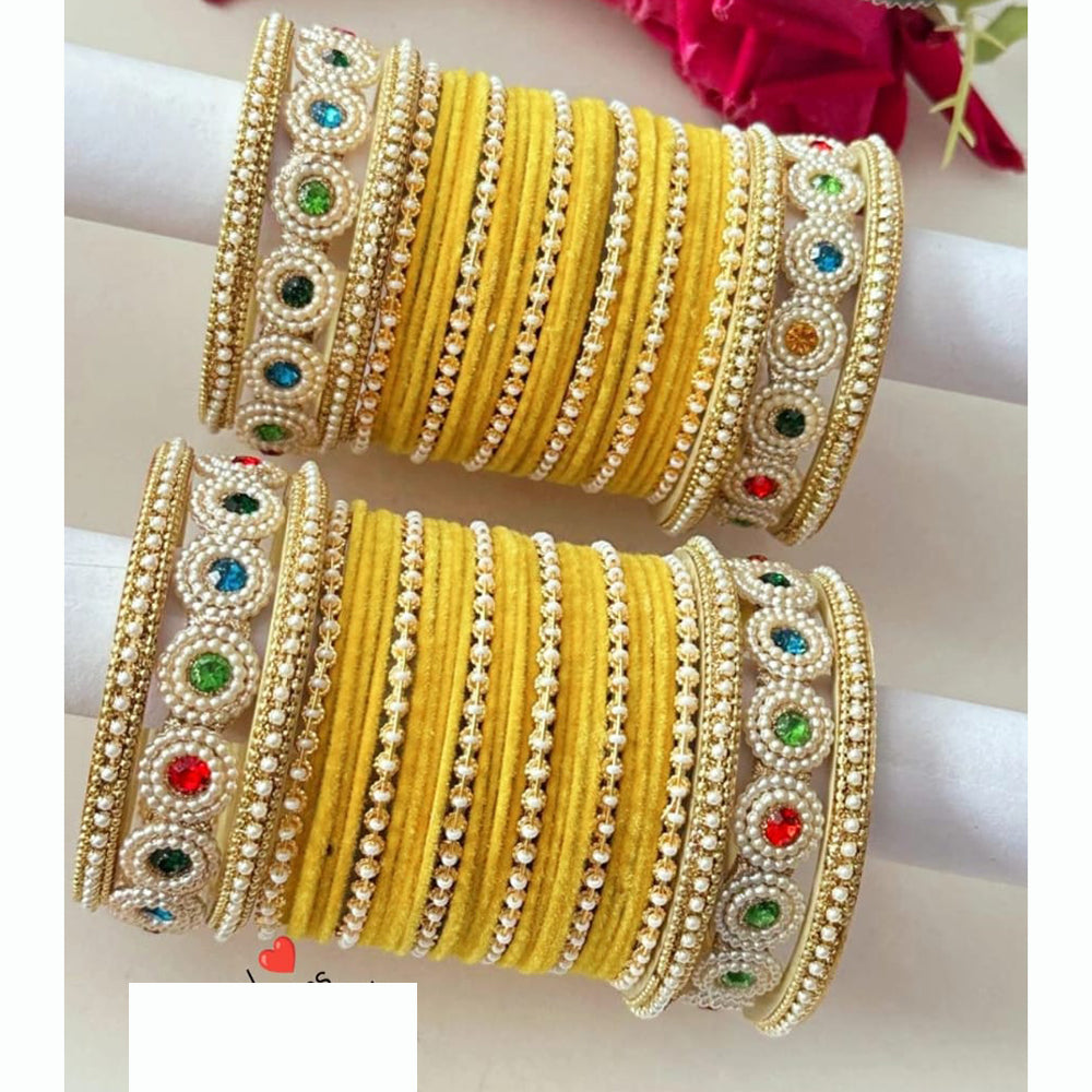 FS Collection Signature Crystal And Pearl Stone Bridal Chura Set with Modern Touch