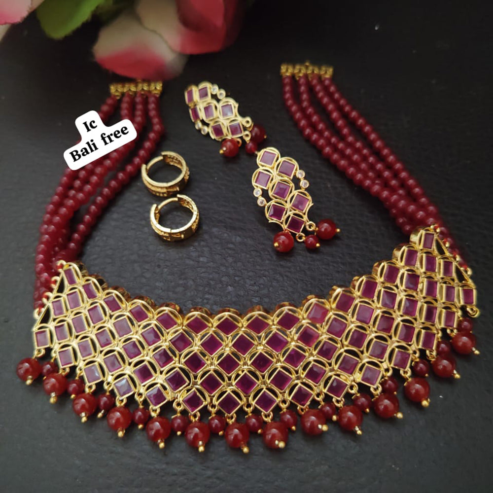 FS Collection Luxe Crystal and Beaded Choker Necklace Set with Exquisite Handcrafted Detailing
