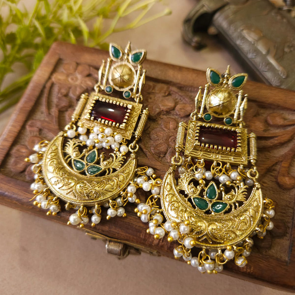 FS Collection Elegant Pota Stone And Pearl Dangler Earrings