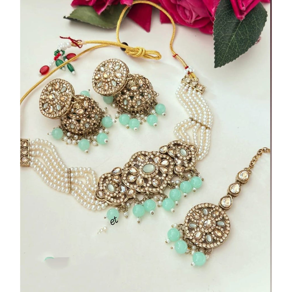 FS Collection Elegant Glow Crystal Stone And Pearl Necklace Set