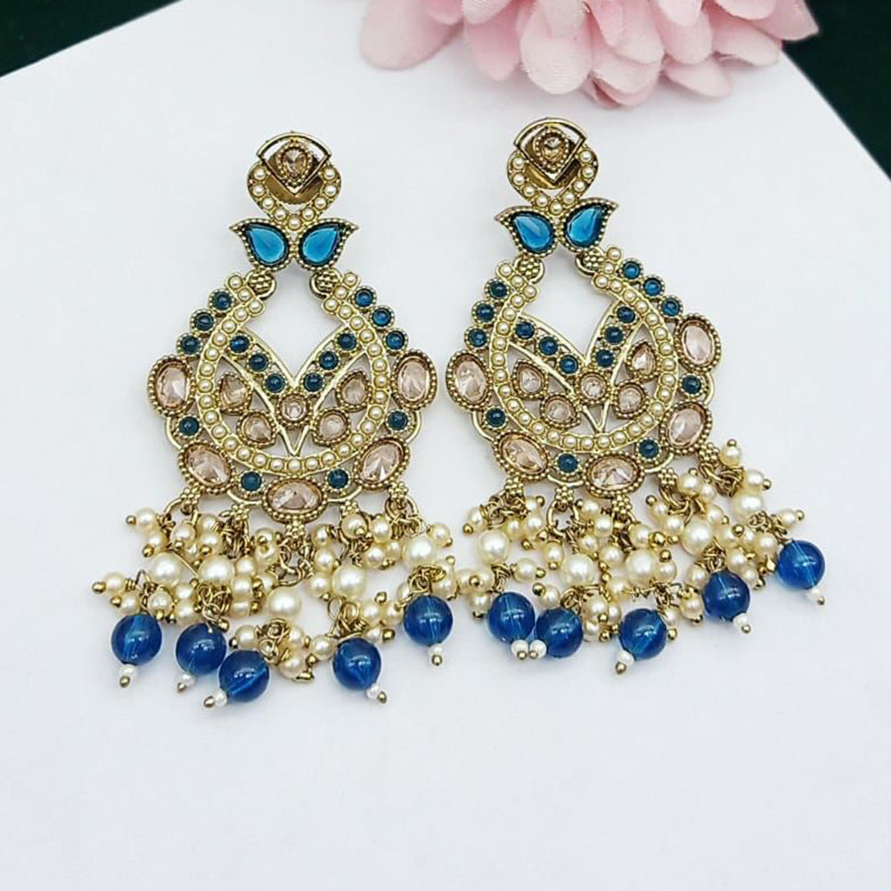 FS Collection Graceful Crystal Stone Pearl And Beaded Dangler Earrings