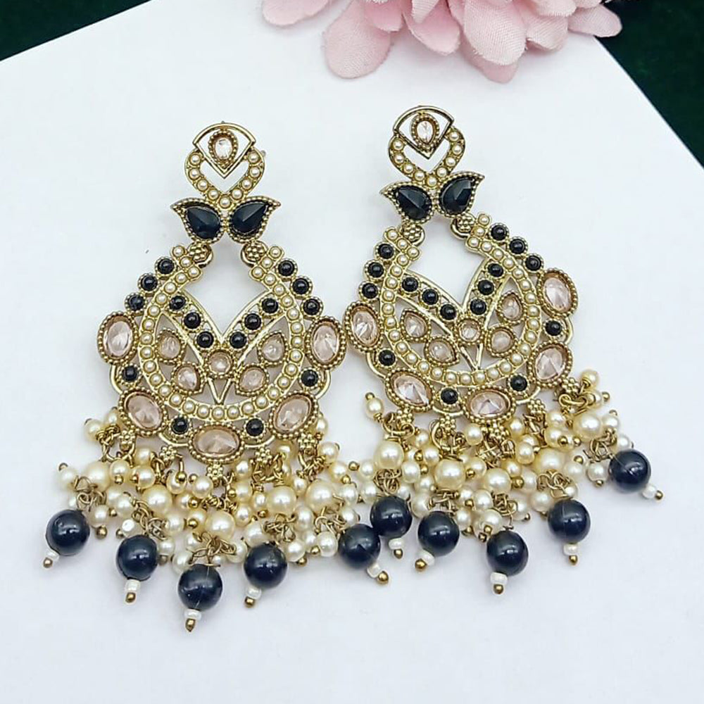 FS Collection Graceful Crystal Stone Pearl And Beaded Dangler Earrings