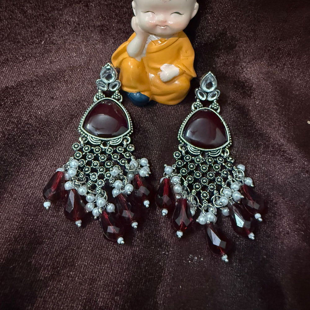 FS Collection Oxidised Plated Pota Stone And Beads Designer Dangler Earrings
