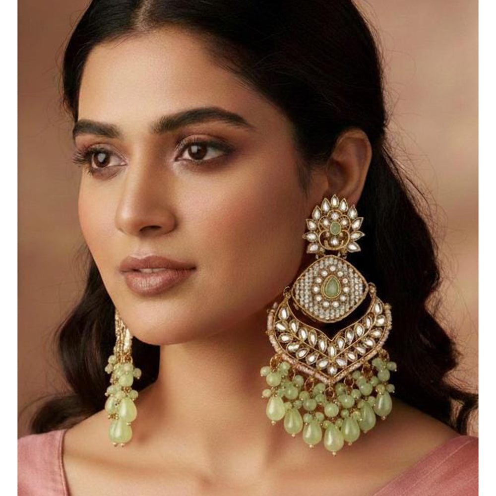 FS Collection Kundan Stone And Beads Designer Dangler Earrings