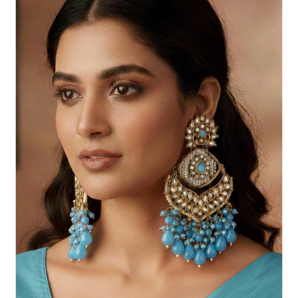 FS Collection Kundan Stone And Beads Designer Dangler Earrings