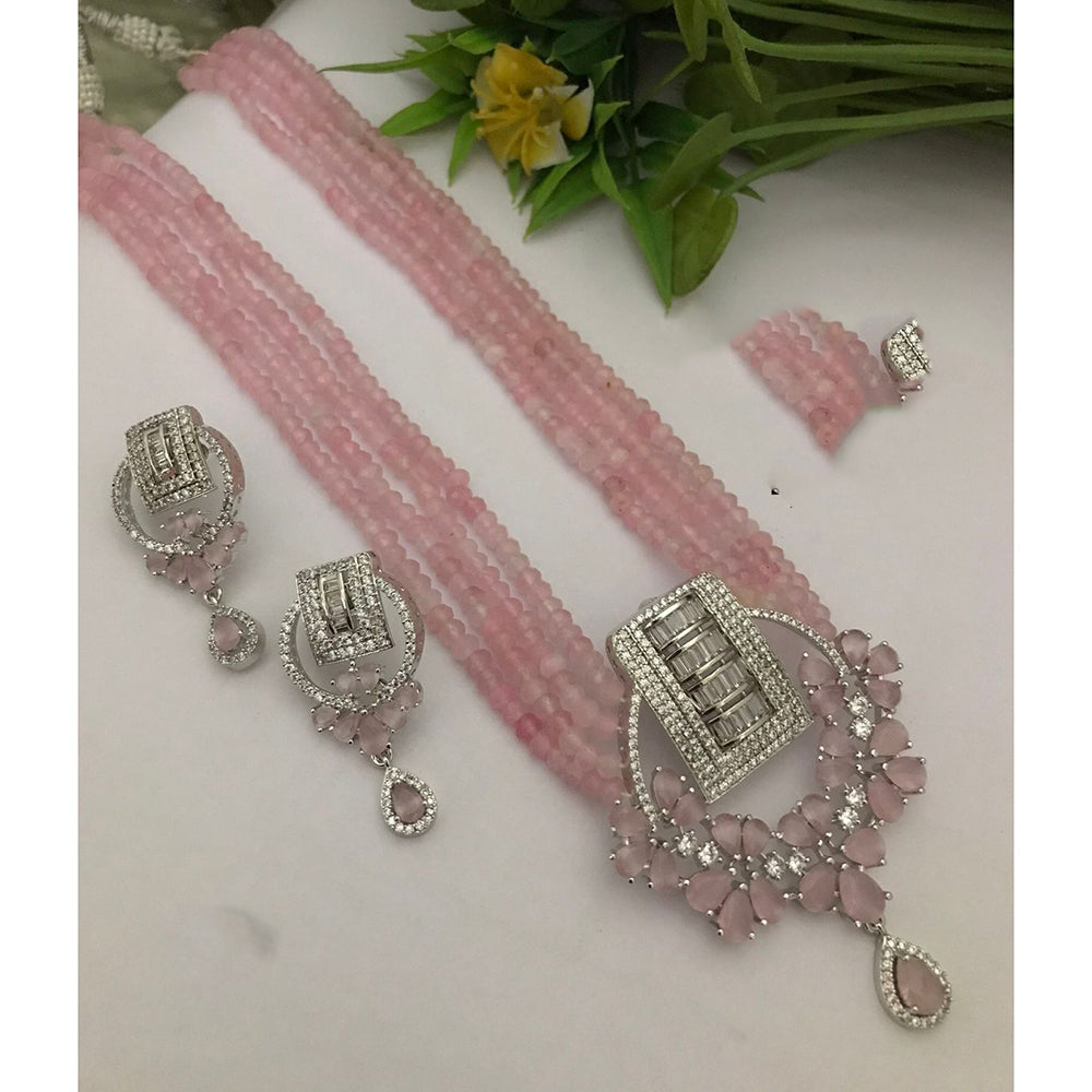 FS Collection Luxe American Diamond And Pearl Partywear Long Necklace Set