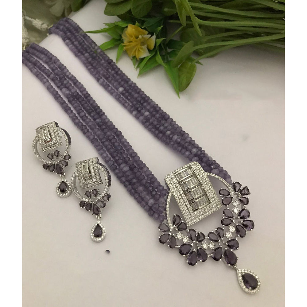 FS Collection Luxe American Diamond And Pearl Partywear Long Necklace Set