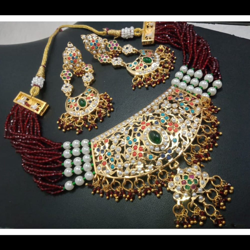 FS Collection Heritage Style Pota Stone Pearl Choker Necklace Set