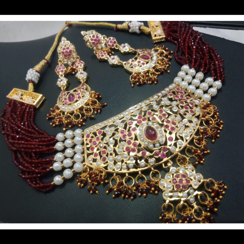 FS Collection Heritage Style Pota Stone Pearl Choker Necklace Set