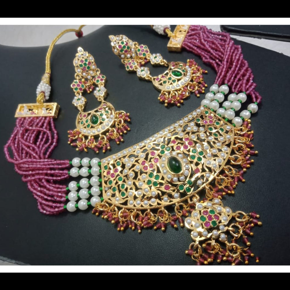 FS Collection Heritage Style Pota Stone Pearl Choker Necklace Set