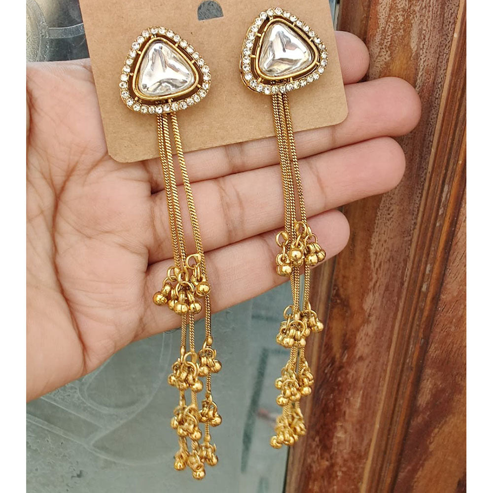 FS Collection Designer Kashmiri Kundan Stone And Pearl Long Dangler Earrings