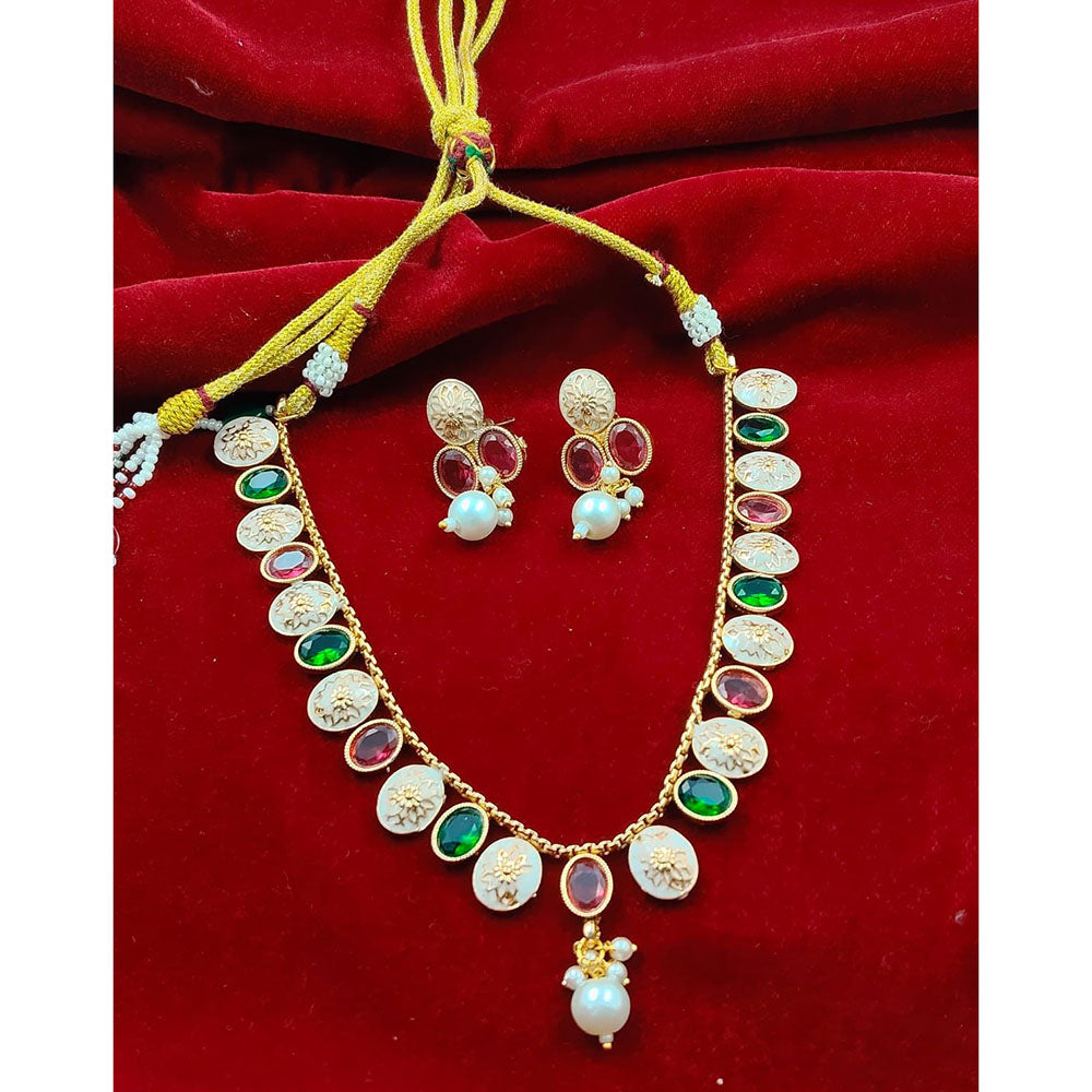 FS Collection Sparkling Pota Stone And Meenakari Elegance Necklace Set