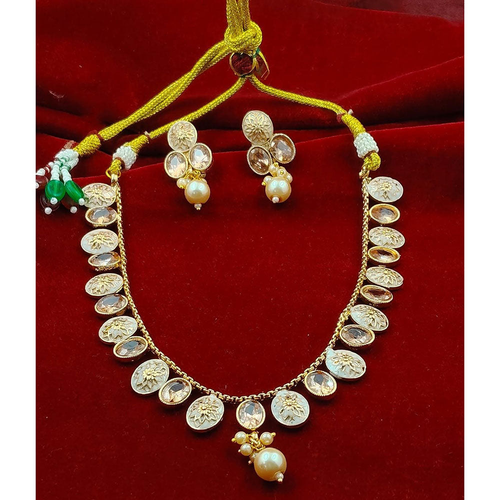 FS Collection Sparkling Pota Stone And Meenakari Elegance Necklace Set