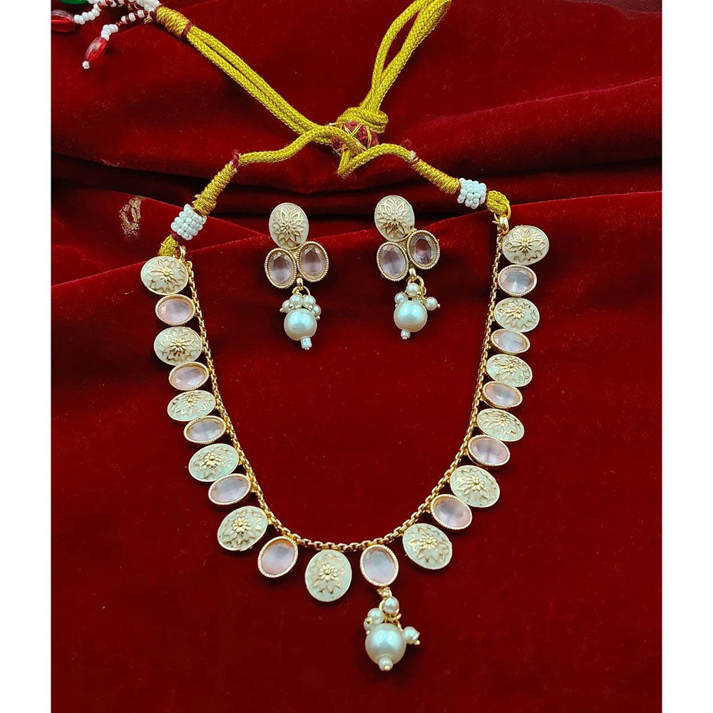 FS Collection Sparkling Pota Stone And Meenakari Elegance Necklace Set