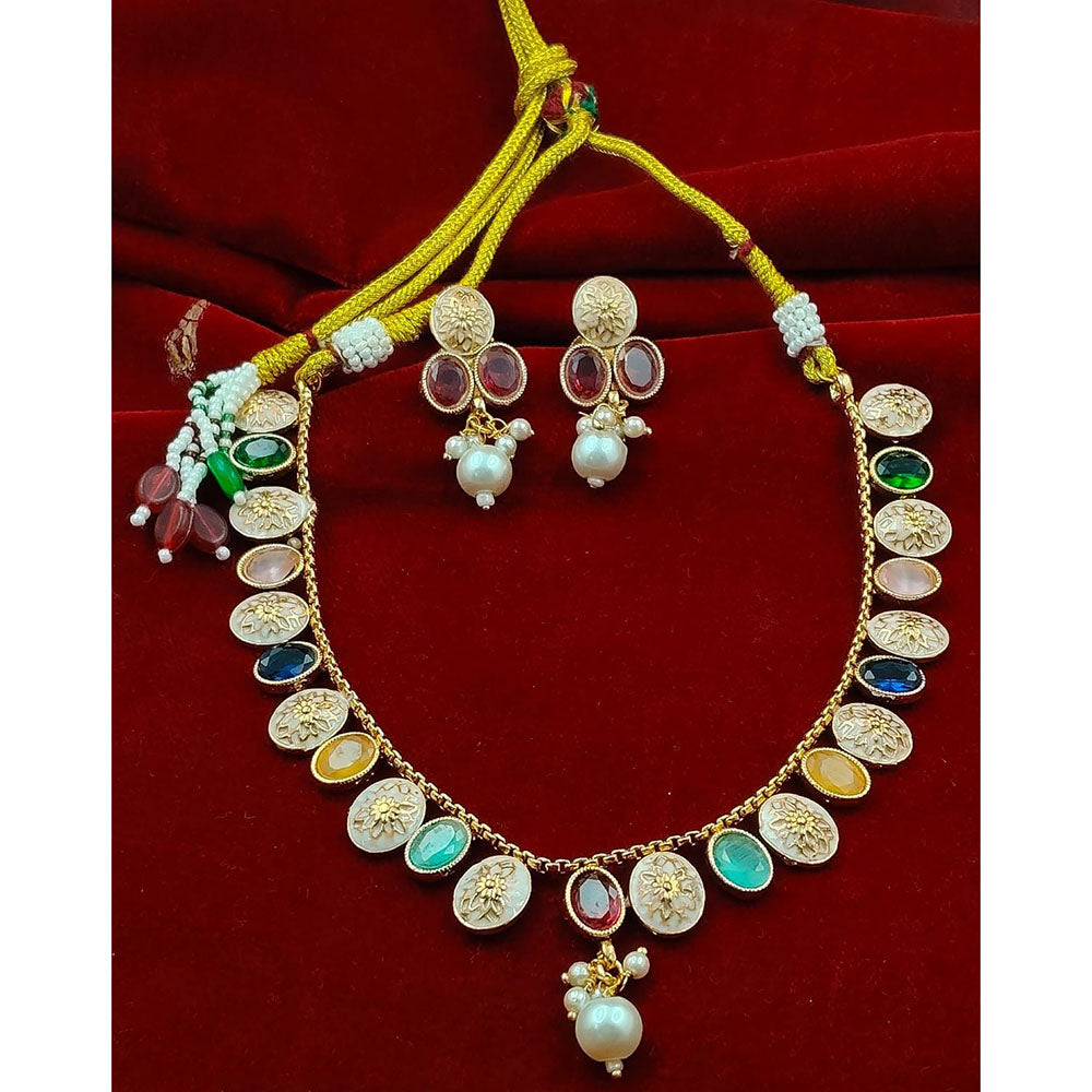 FS Collection Sparkling Pota Stone And Meenakari Elegance Necklace Set