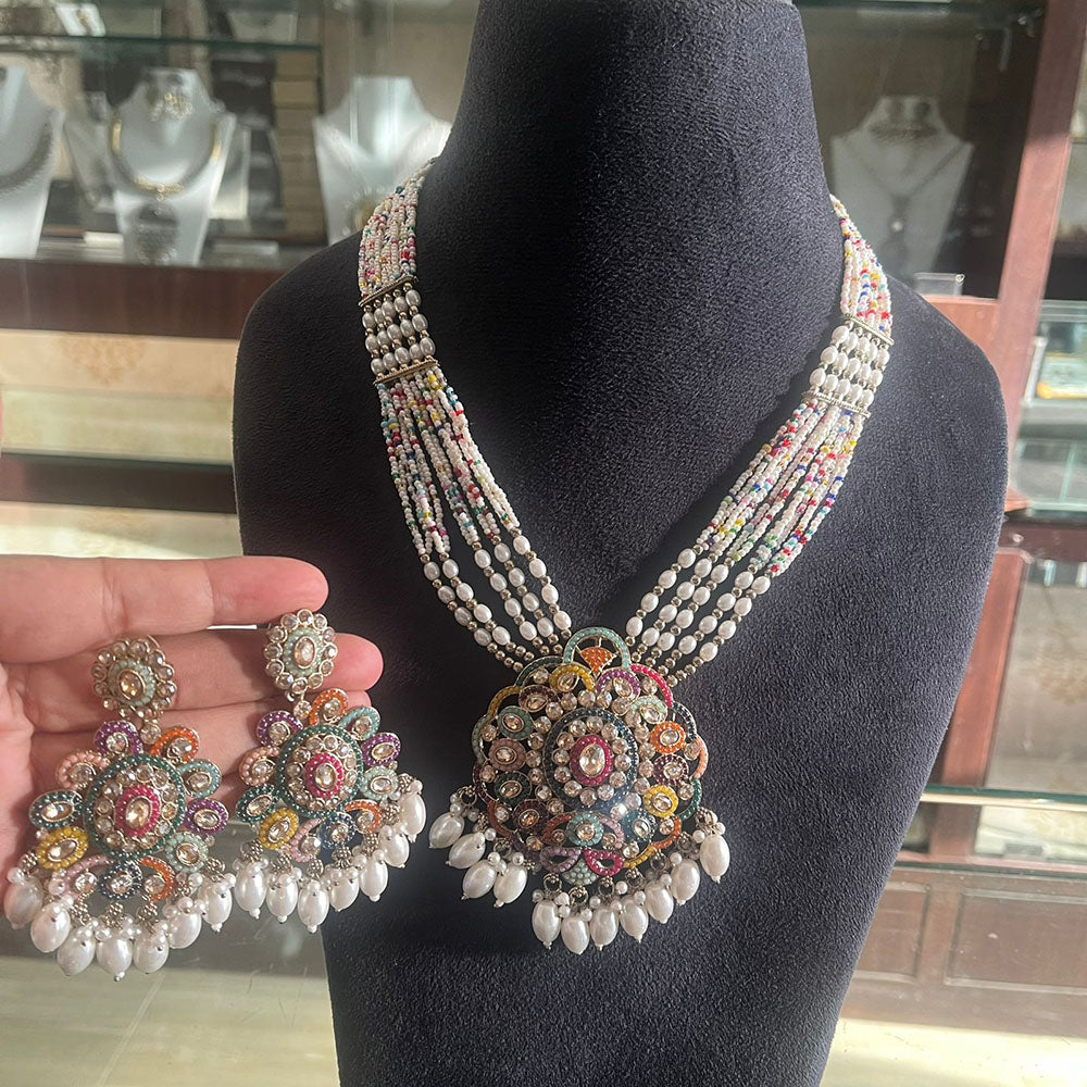 FS Collection Glamorous Austrian Stone Pearl And Beads Statement Necklace Set