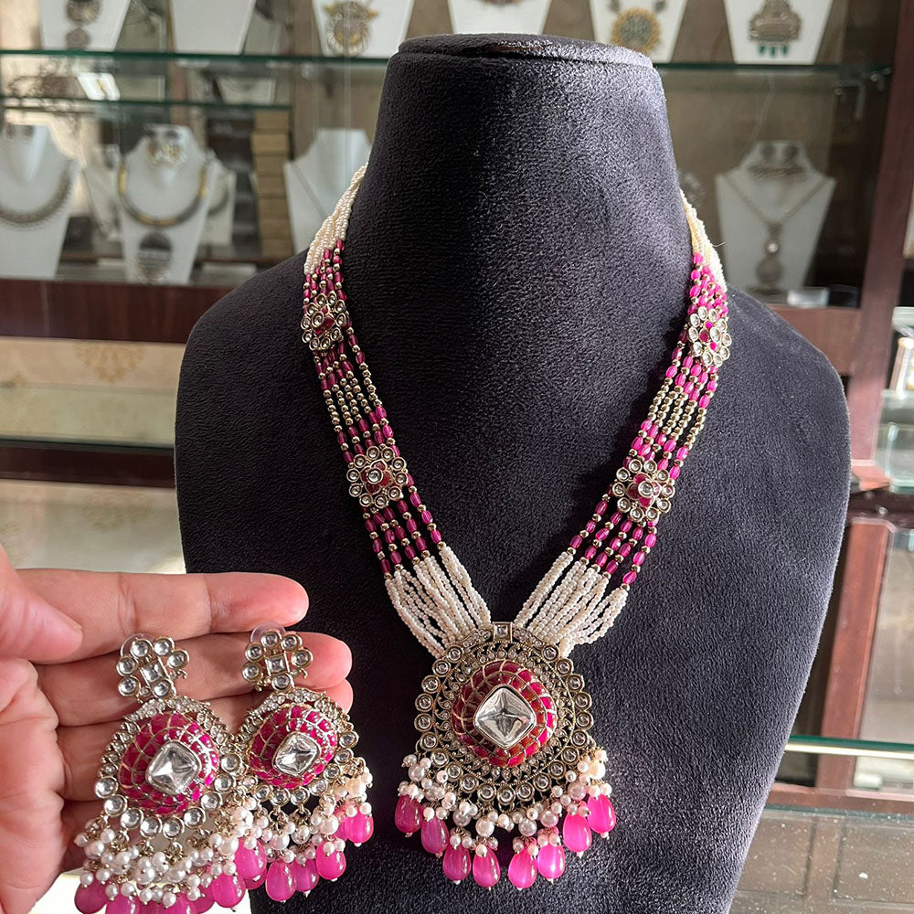 FS Collection Ethnic Kundan Pearl And Beads Statement Necklace Set