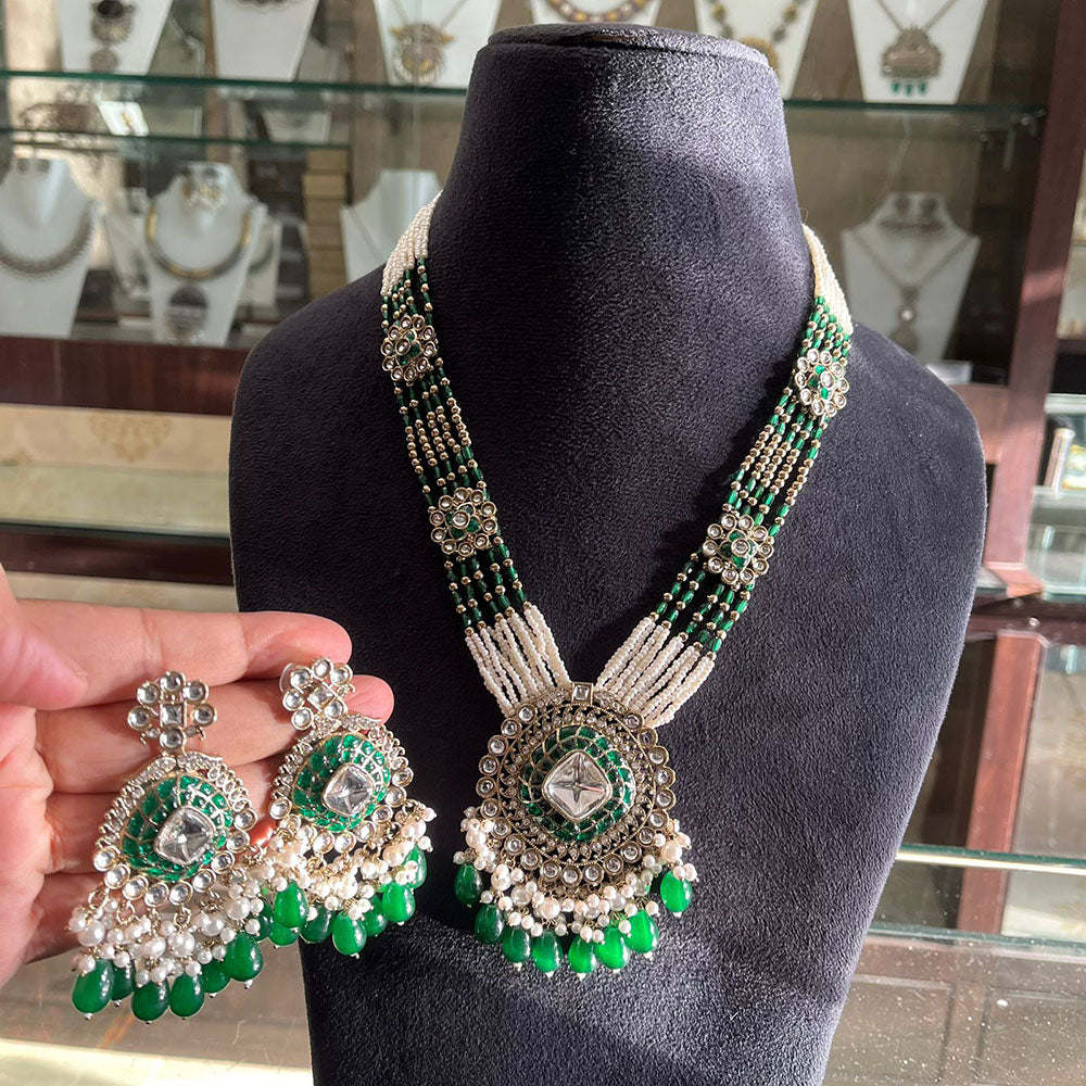 FS Collection Ethnic Kundan Pearl And Beads Statement Necklace Set