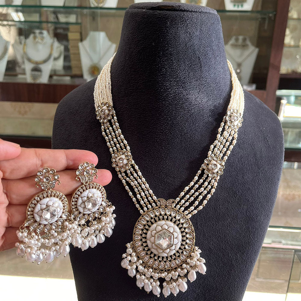 FS Collection Ethnic Kundan Pearl And Beads Statement Necklace Set