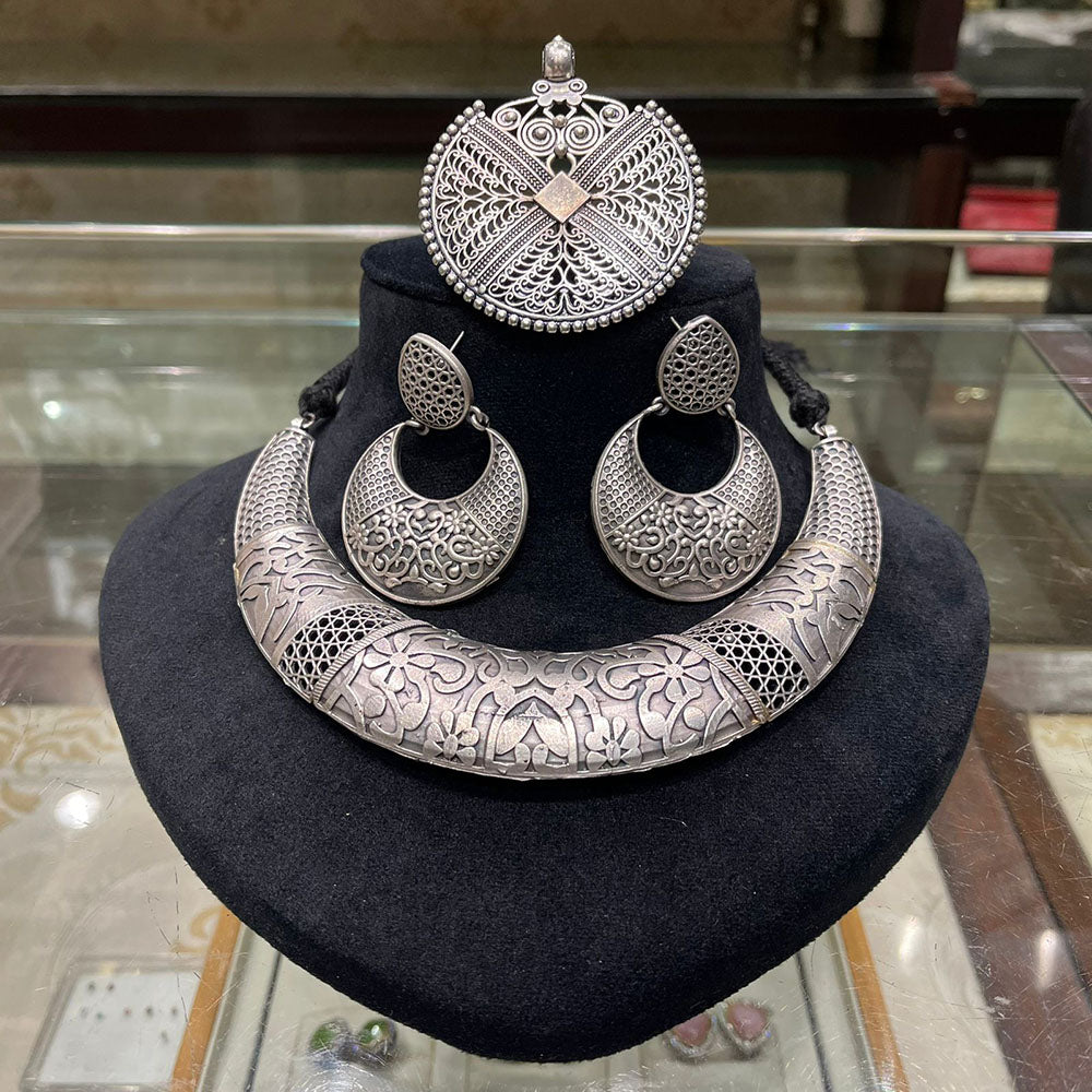 FS Collection Vintage Style Oxidised Necklace Set