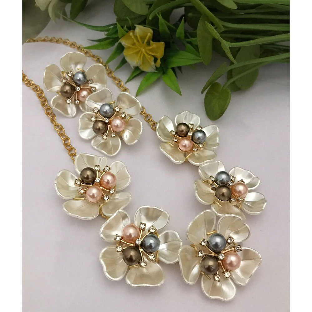 FS Collection Trendy Blossom Pearl Necklace Set