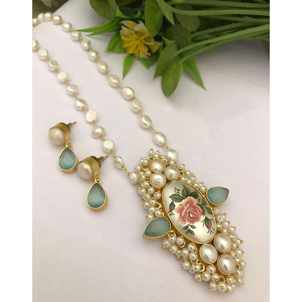 FS Collection Royal Pota Stone Pearl Designer Long Necklace Set