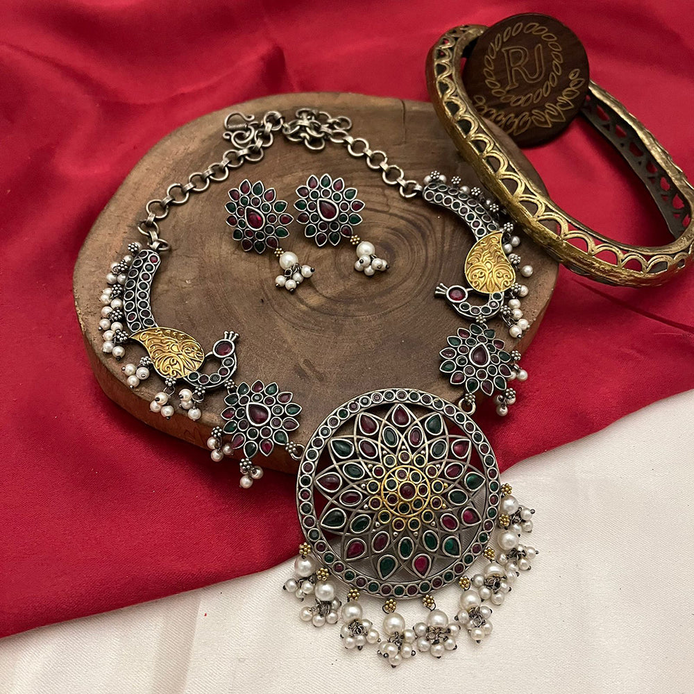 FS Collection 2 Tone Plated Pota Stone And Pearl Necklace Set