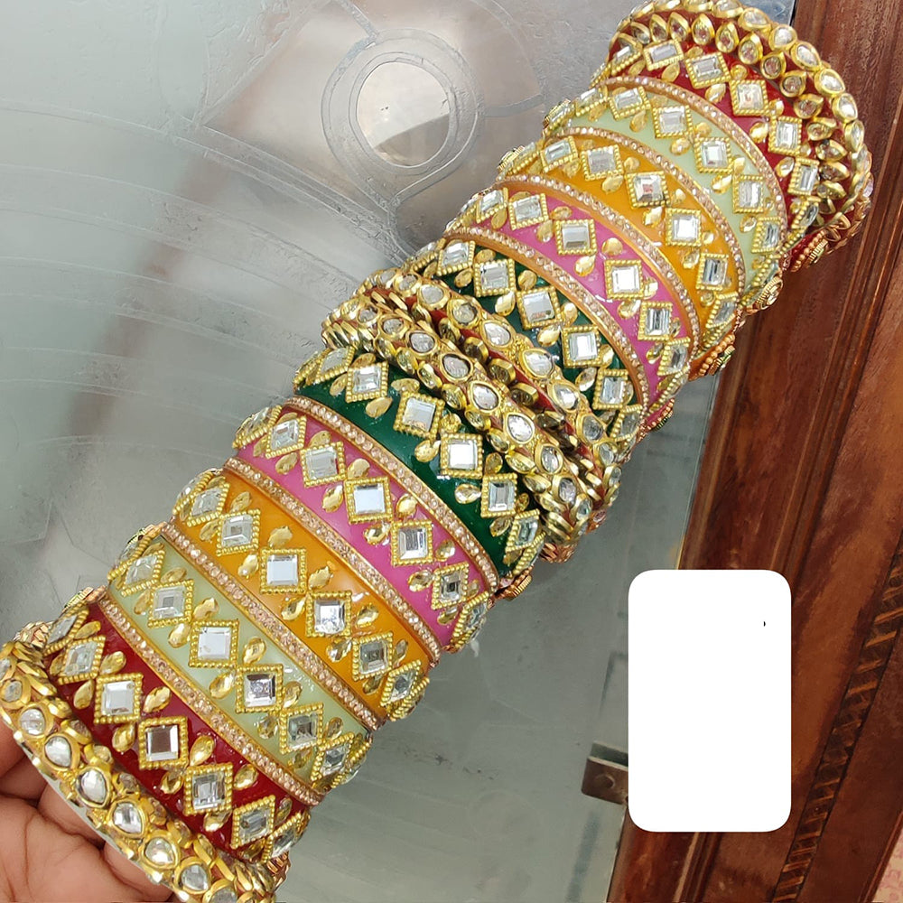 FS Collection Heritage Multicolor Kundan Stone Bangles Set