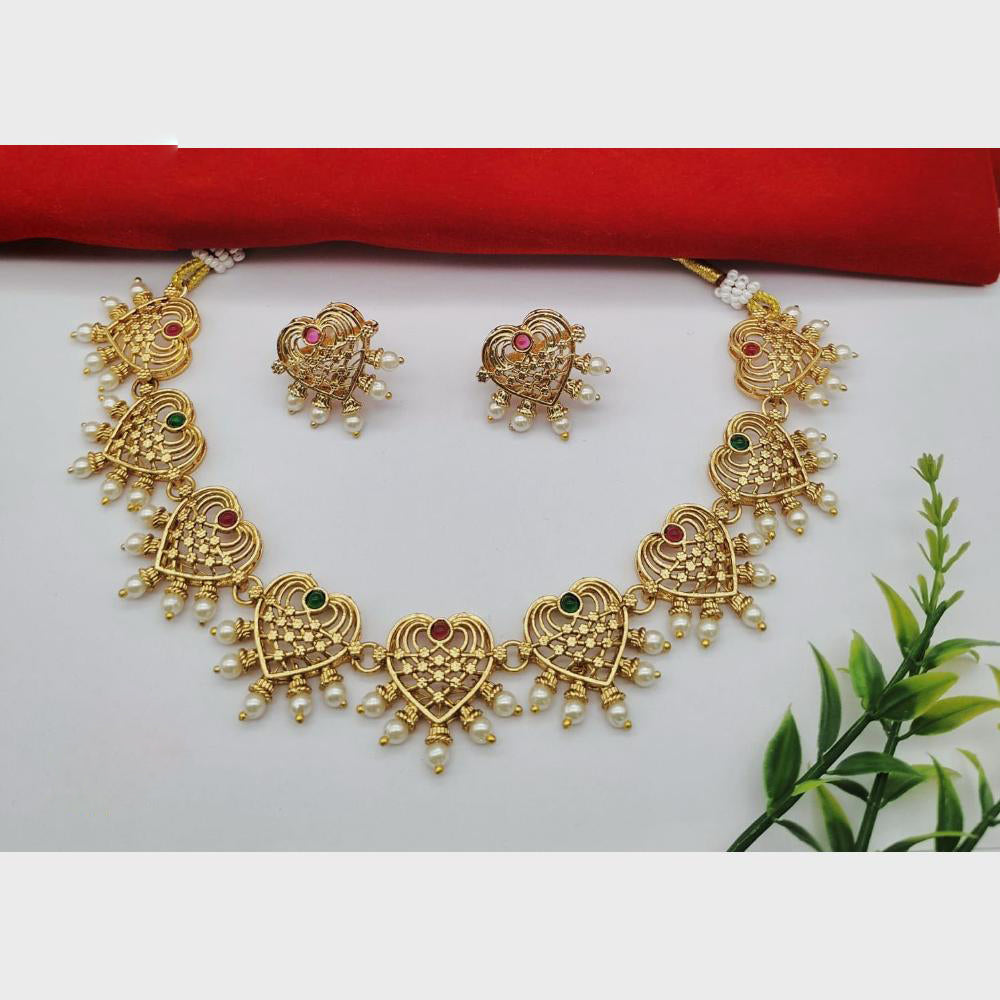 FS Collection Sparkling Pota Stone And Pearl Elegance Necklace Set