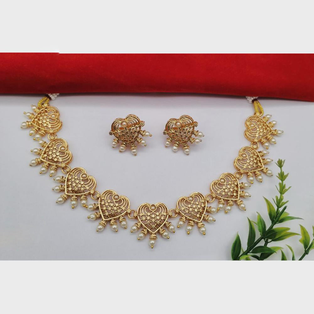 FS Collection Sparkling Pota Stone And Pearl Elegance Necklace Set