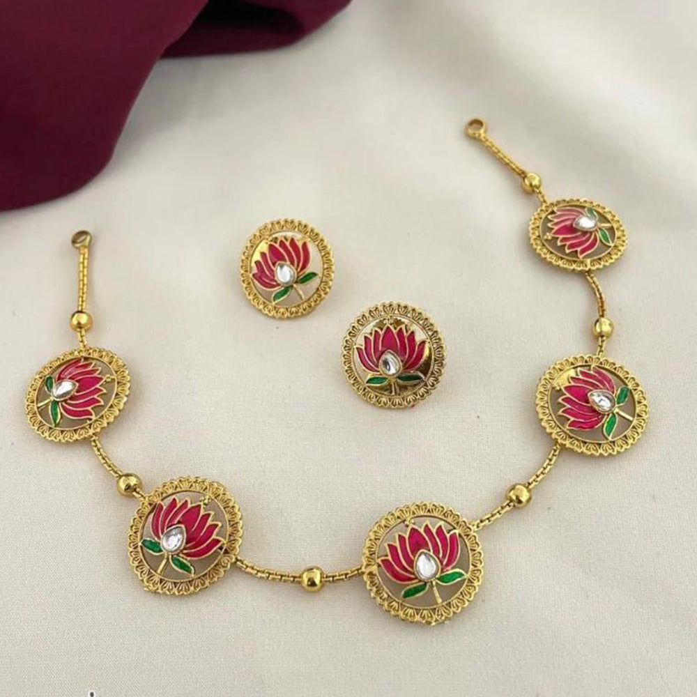 FS Collection Ethnic Lotus Design Kundan Necklace Set for Women