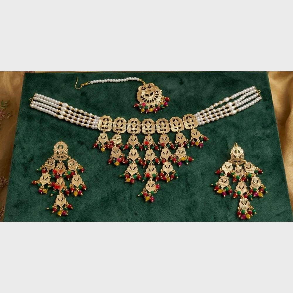 FS Collection Ethnic Design Beads And Pearl Choker Necklace Set