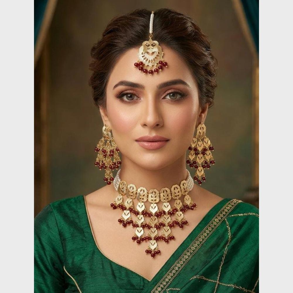 FS Collection Ethnic Design Beads And Pearl Choker Necklace Set