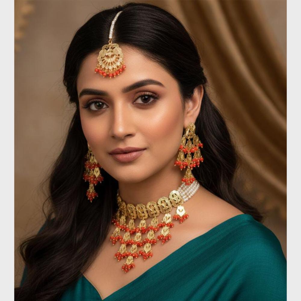 FS Collection Ethnic Design Beads And Pearl Choker Necklace Set