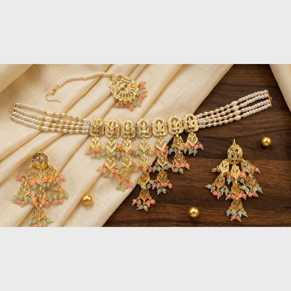 FS Collection Ethnic Design Beads And Pearl Choker Necklace Set