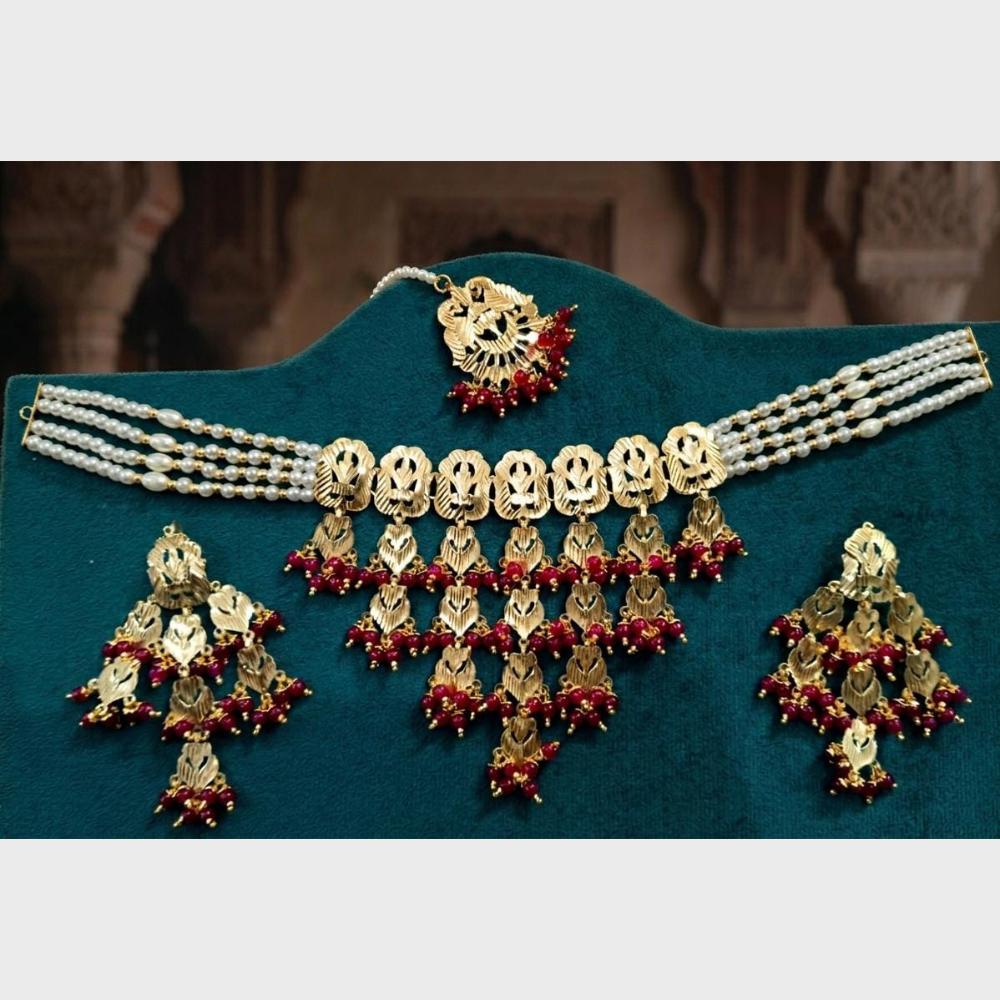 FS Collection Ethnic Design Beads And Pearl Choker Necklace Set