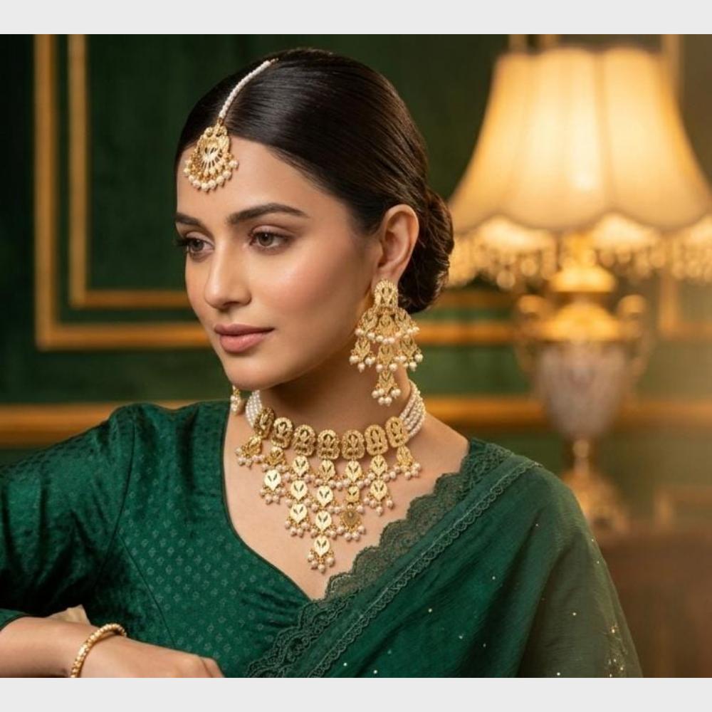 FS Collection Ethnic Design Beads And Pearl Choker Necklace Set