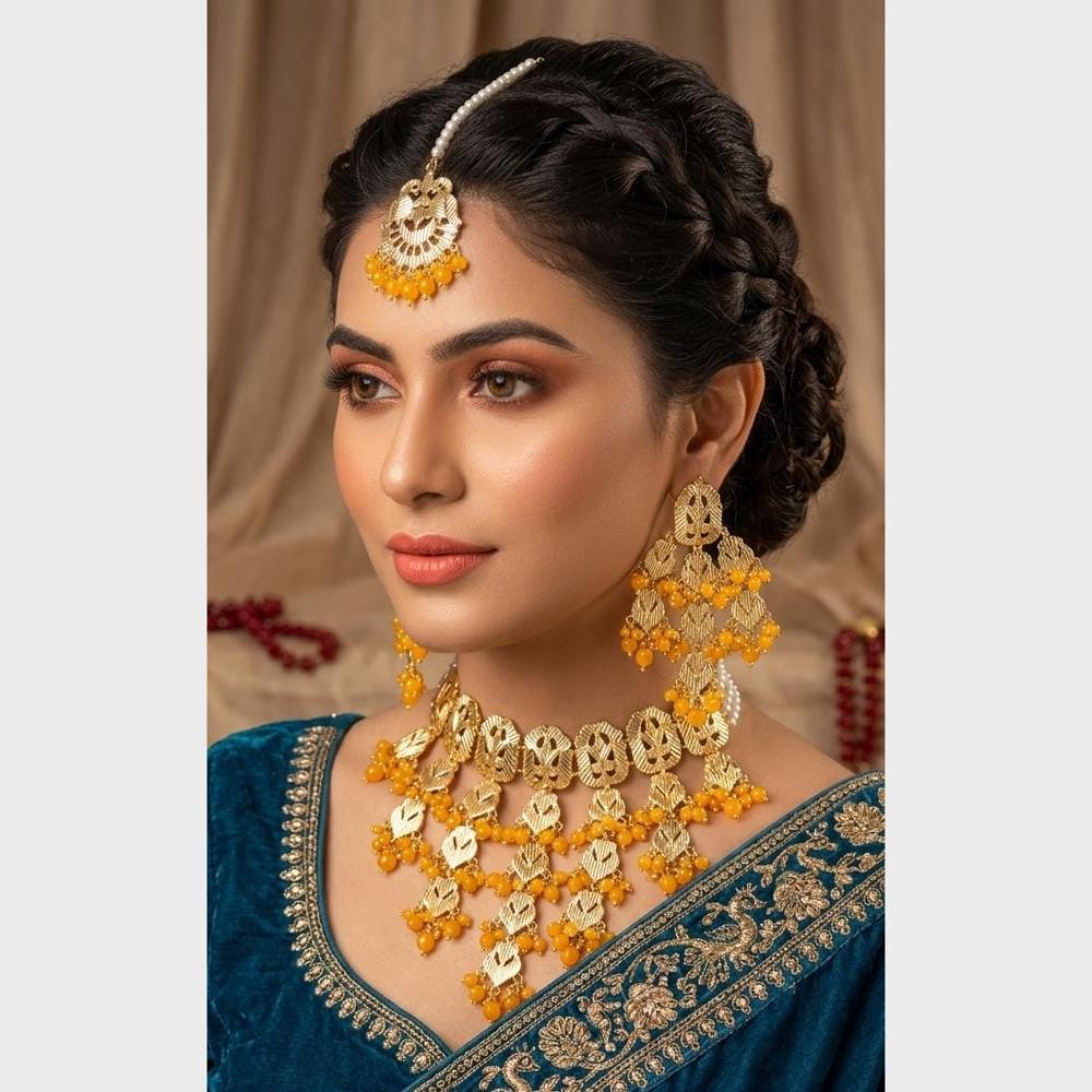 FS Collection Ethnic Design Beads And Pearl Choker Necklace Set