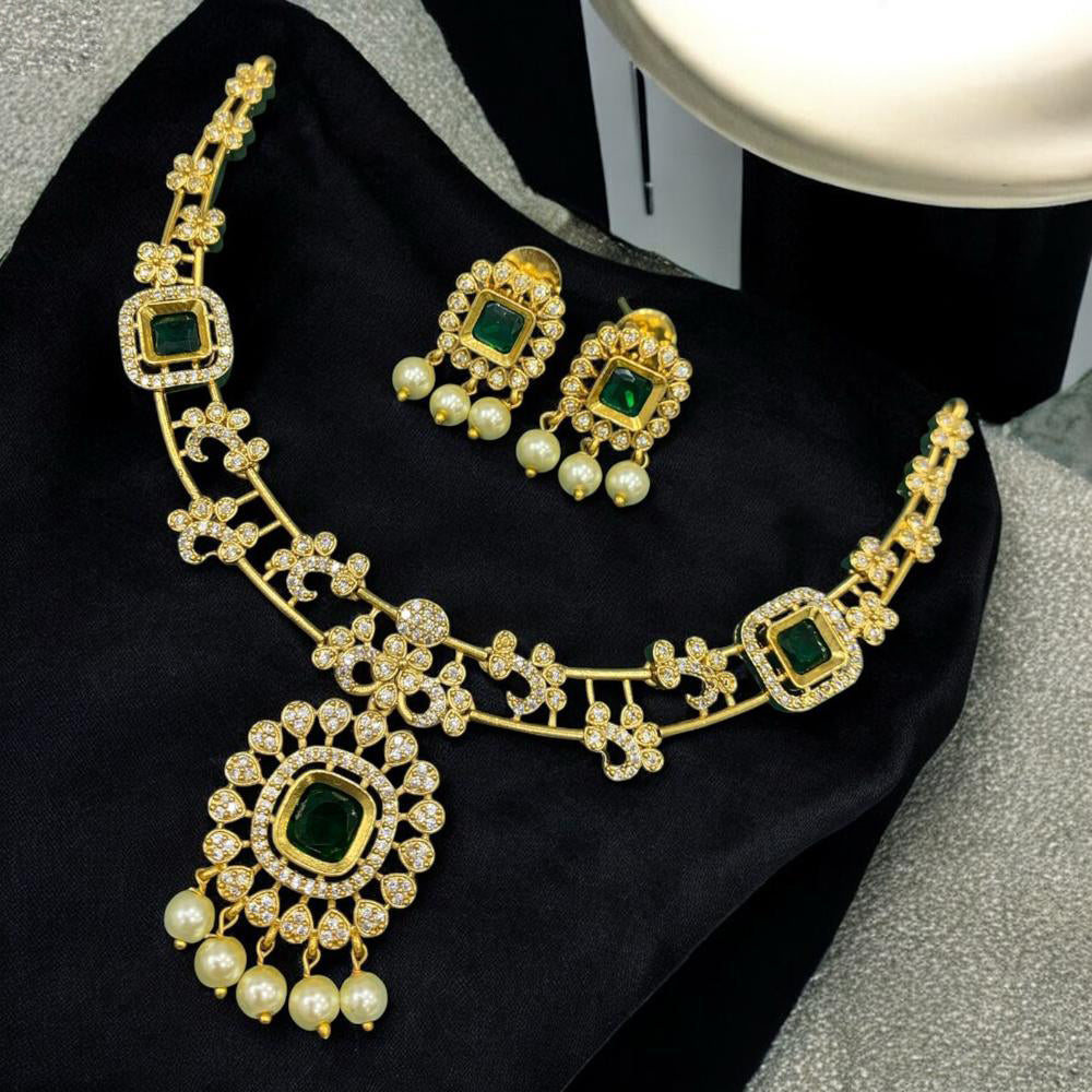 FS Collection Classic Crystal Stone And Austrian Stone Pearl Necklace Set