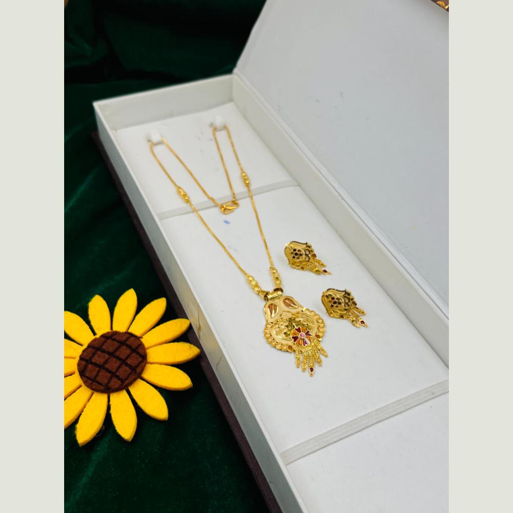 FS Collection Royal Gold Forming Meenakari Long Necklace Set