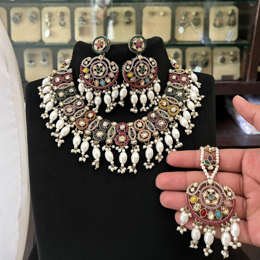 FS Collection Premium Austrian Stone Pearl And Beads Necklace Set