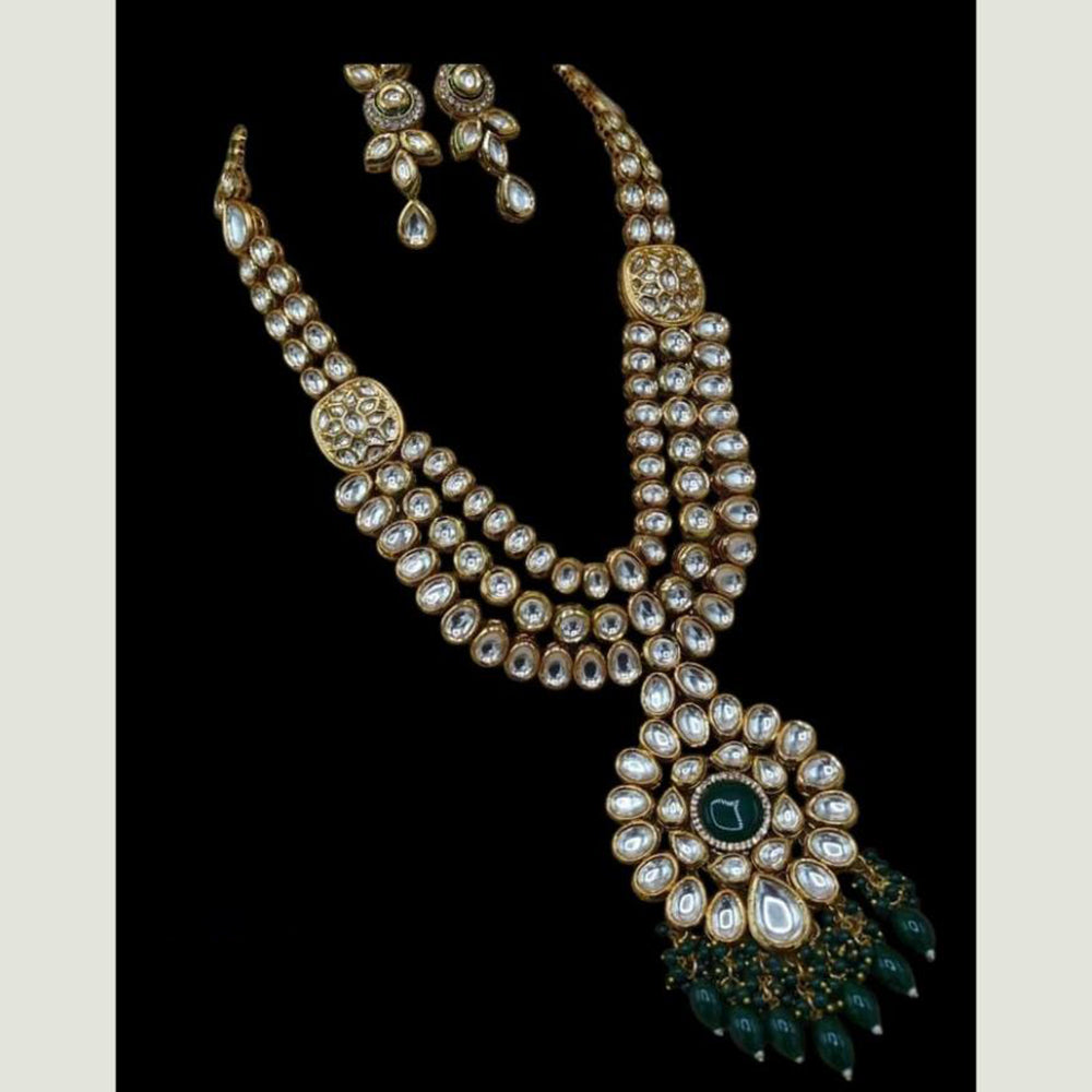 FS Collection Heritage Kundan Stone And Pearl Designer Long Necklace Set