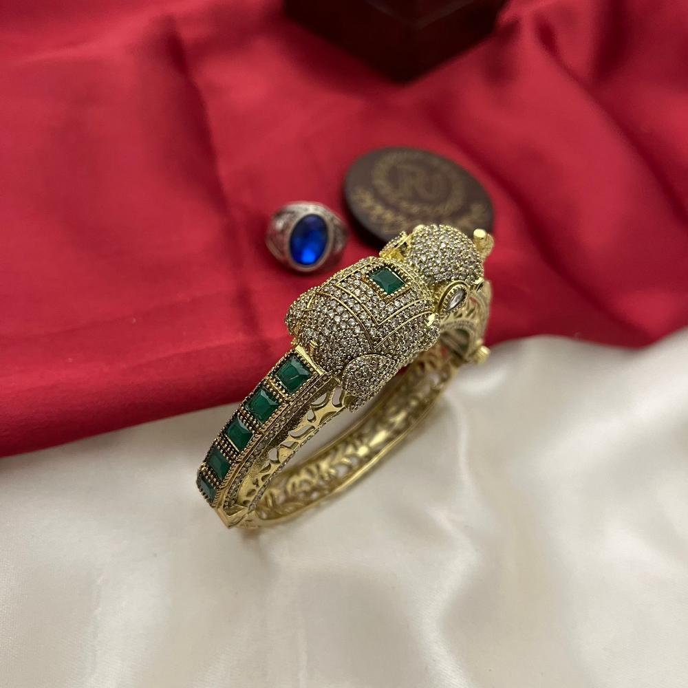 FS Collection Traditional Austrian Stone And Pota Stone Elephant Motif Kada Bangles