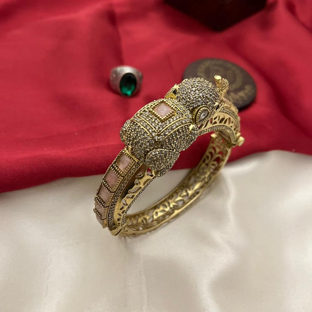 FS Collection Traditional Austrian Stone And Pota Stone Elephant Motif Kada Bangles